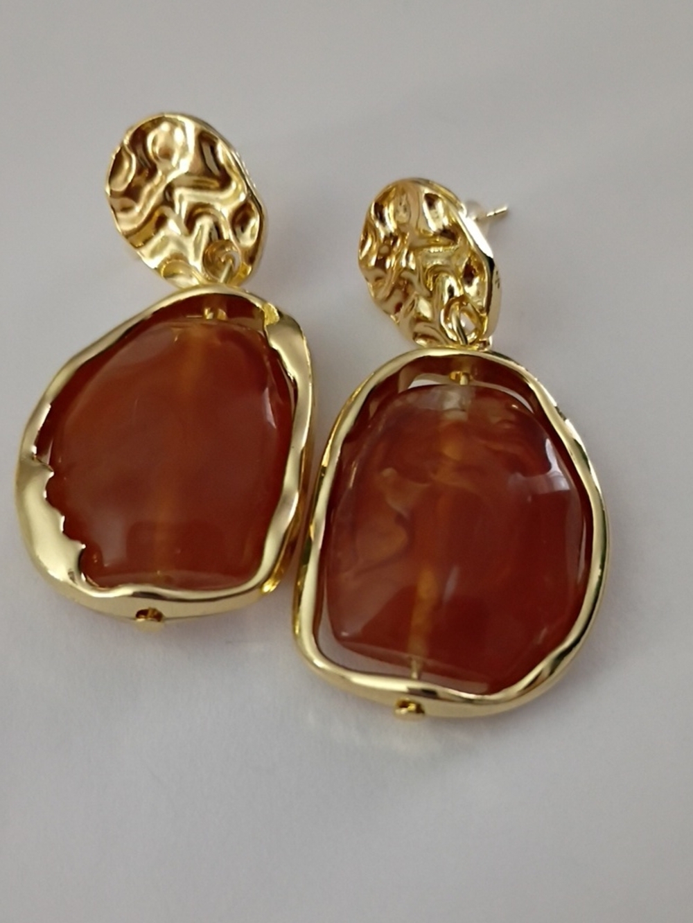 Gold-Tone Drop Earrings with Caramel Brown Stone